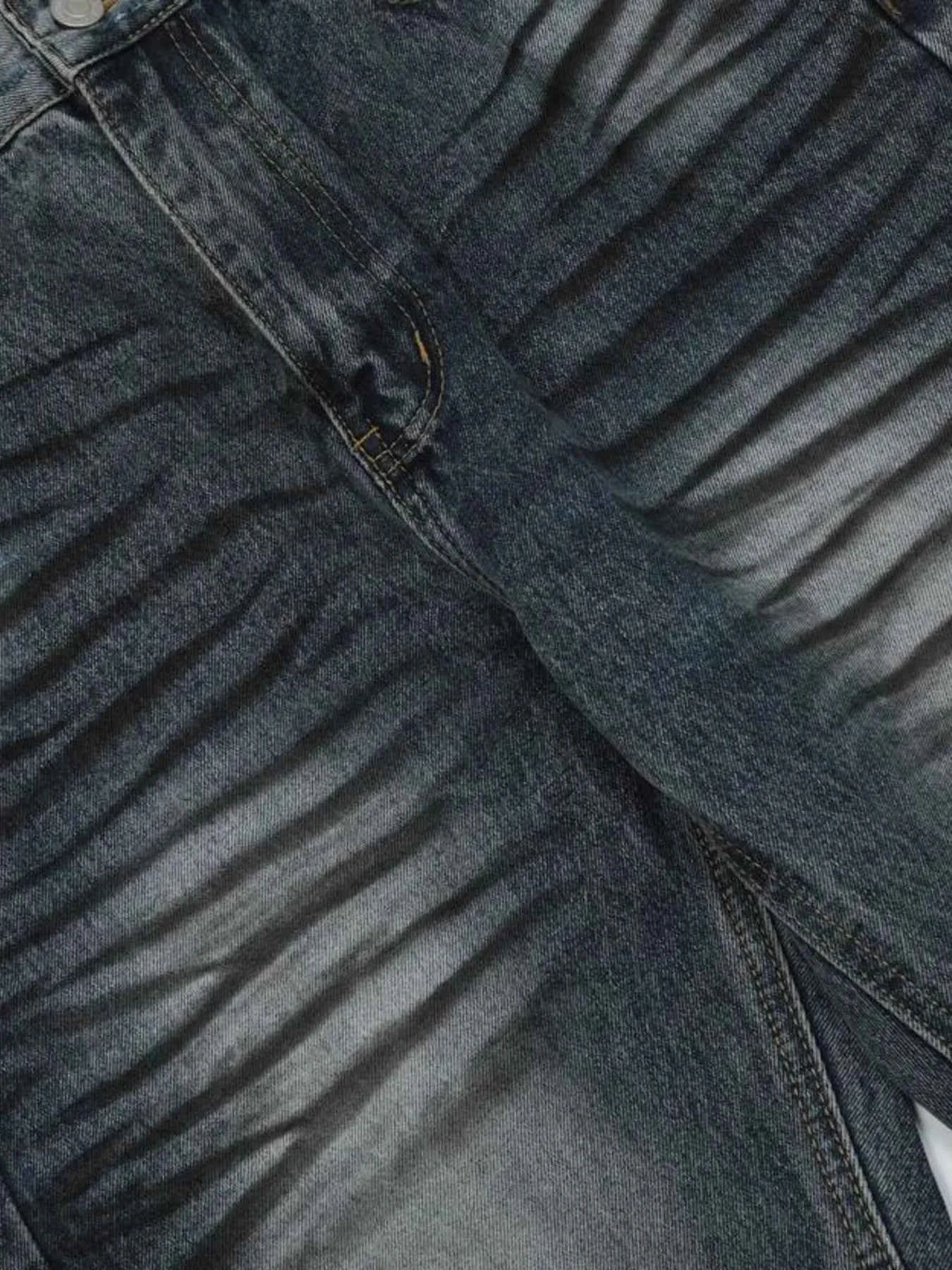 Men's Washed Distressed Wide-Leg Jeans